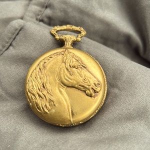 Arnex gold color equestrian horse pocket watch CASE ONLY NO INTERNALS AS IS